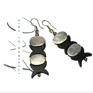 Vintage Handcrafted Sterling Silver and Carved Wood Earrings